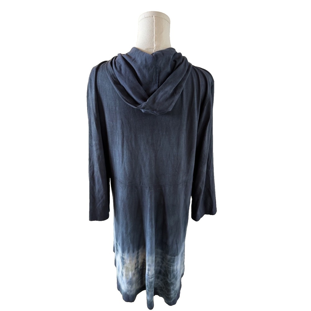 Soft Surroundings XL Hooded Cowl Neck Dress Blue Tie Dye Hem Boho Lounge USA - Picture 3 of 9